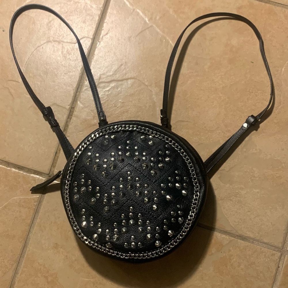 ZARA Black leather studded circle backpack